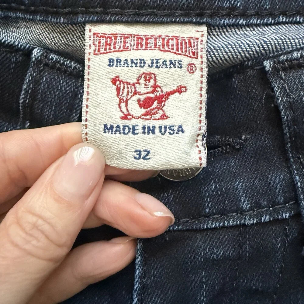 True Religion Ricky World Tour Men’s 32 Fit 31 Dark Wash Flap Pocket USA Raw Hem